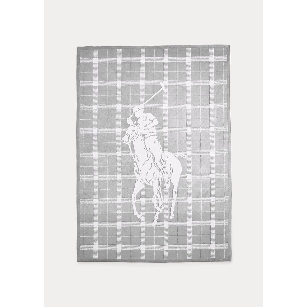 Polo Ralph Lauren Home Oakwood Cotton Throw Grey Ivory Blanket Big Pony 50 X 70